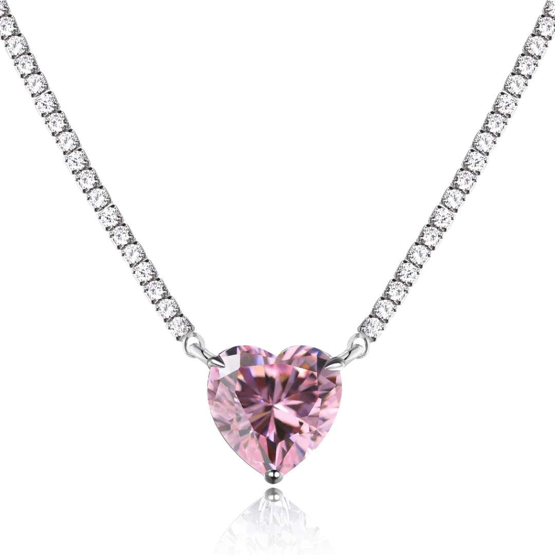 [ECHO ]8.0 Carat Versatile Colorful Sweet Heart-Shaped Tennis Necklace