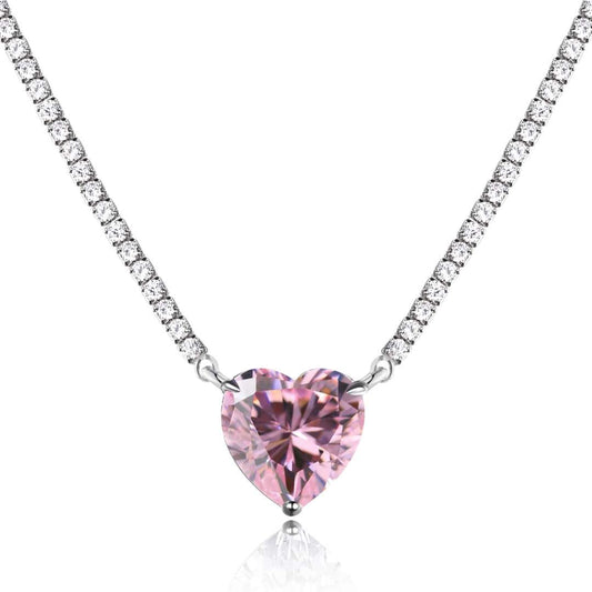 [ECHO ]8.0 Carat Versatile Colorful Sweet Heart-Shaped Tennis Necklace