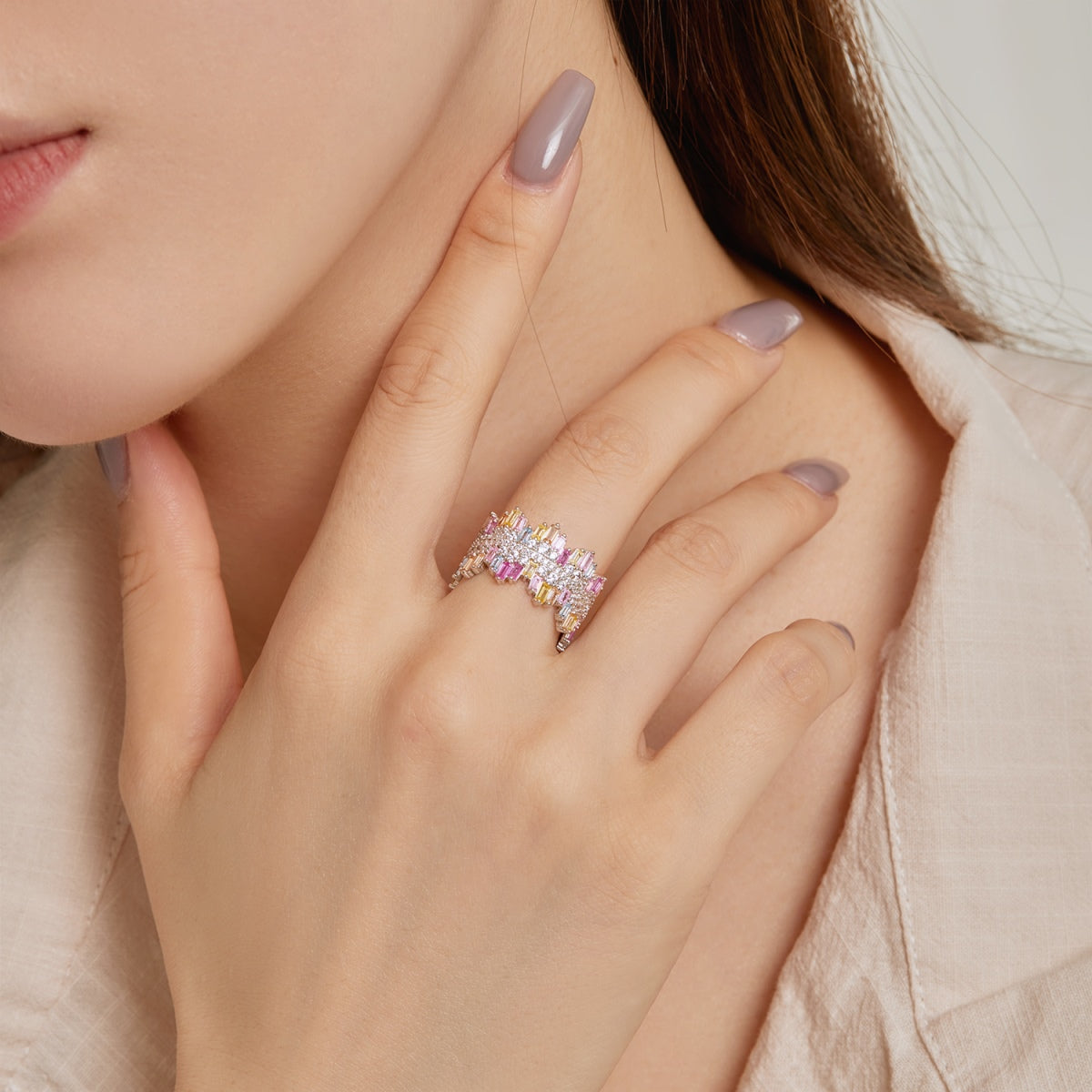 [ECHO ]Luxurious Colorful Radiant Cut Daily Ring