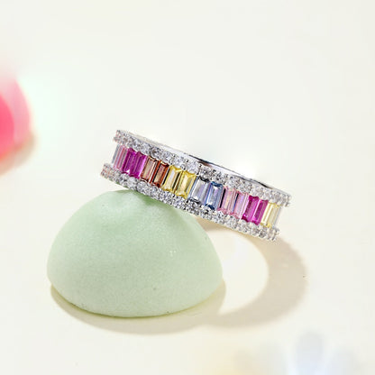 [ECHO ]Dainty Kaleidoscopic Emerald Cut Daily Ring