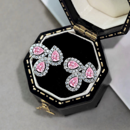 [ECHO ]Ornate Flower Shape Pear Cut Lover Earrings