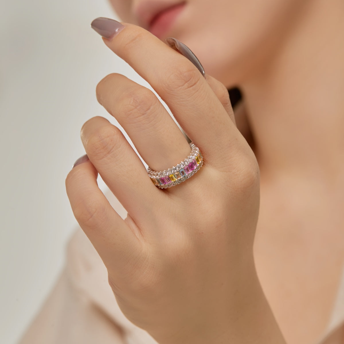 [ECHO ]Dainty Colorful Radiant Cut Daily Ring