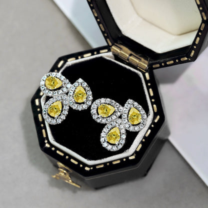 [ECHO ]Ornate Flower Shape Pear Cut Lover Earrings
