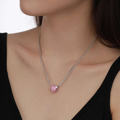 [ECHO ]8.0 Carat Versatile Colorful Sweet Heart-Shaped Tennis Necklace