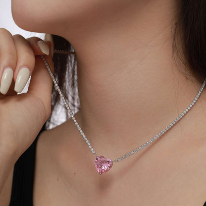 [ECHO ]8.0 Carat Versatile Colorful Sweet Heart-Shaped Tennis Necklace