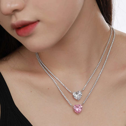 [ECHO ]8.0 Carat Versatile Colorful Sweet Heart-Shaped Tennis Necklace