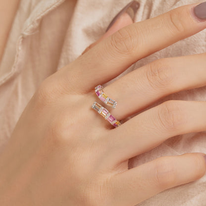 [ECHO ]Charming Colorful Radiant Cut Adjustable Daily Ring