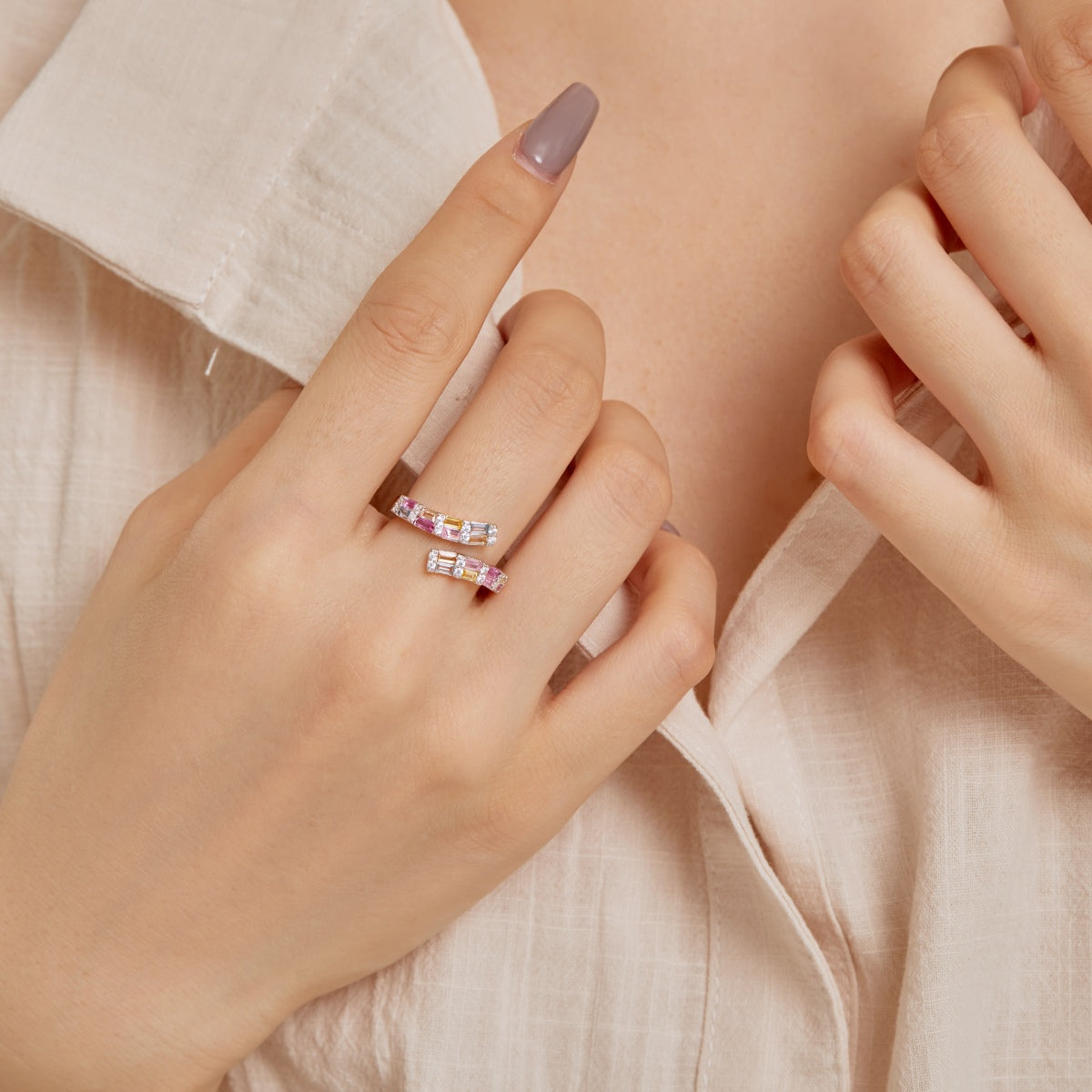 [ECHO ]Charming Colorful Radiant Cut Adjustable Daily Ring