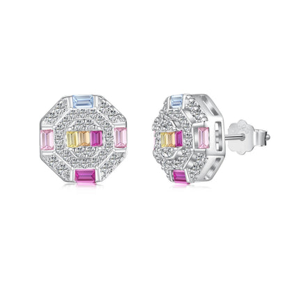 [ECHO ]Ornate Colorful Octagon Shape Daily Earrings
