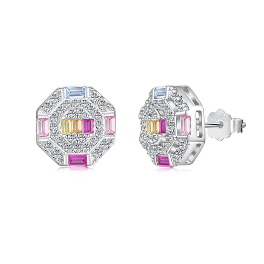 [ECHO ]Ornate Colorful Octagon Shape Daily Earrings