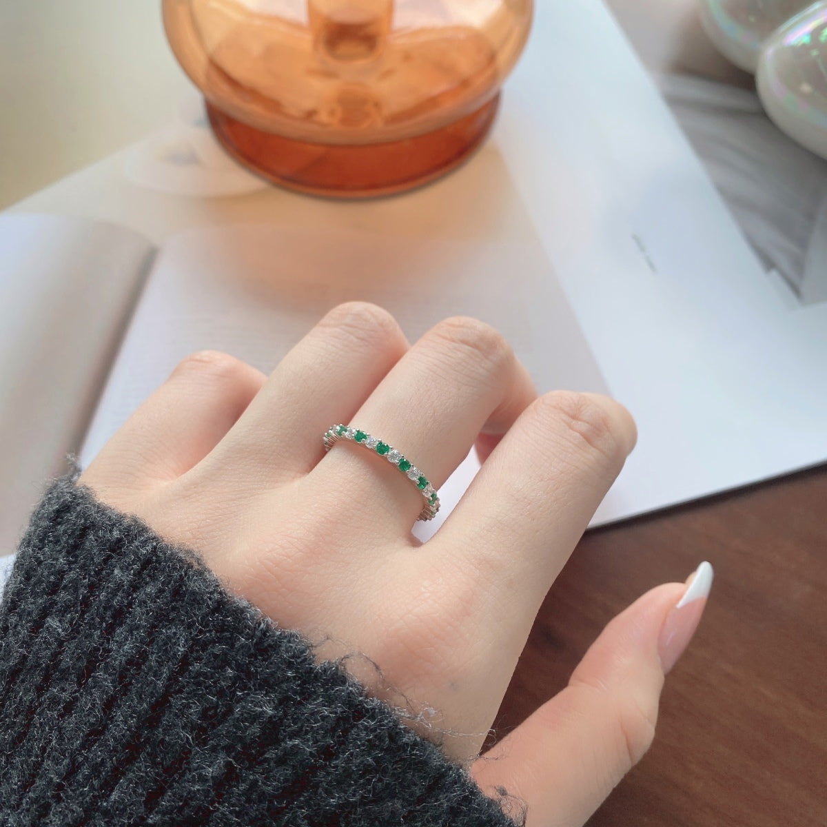 [ECHO ]Exquisite Colorful Round Cut Tennis Ring