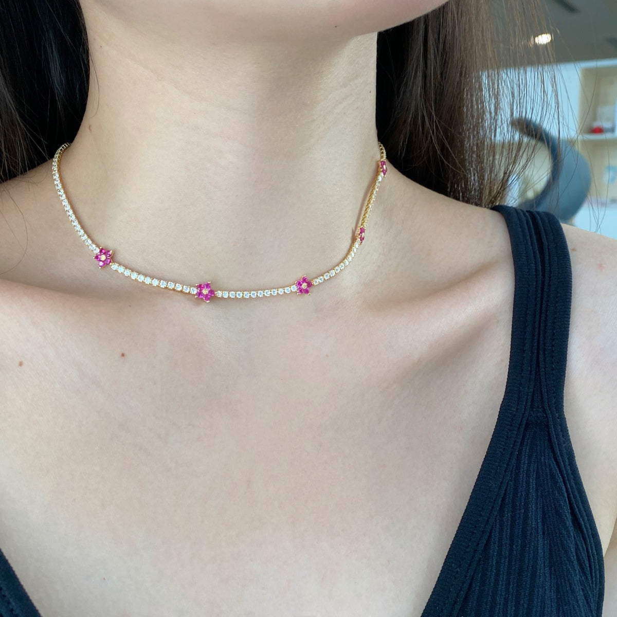 [ECHO ]Luxurious Colorful Flower Tennis Necklace