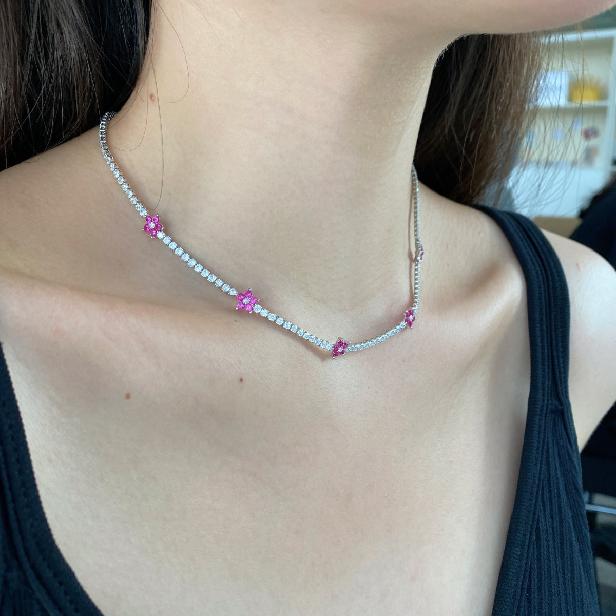 [ECHO ]Luxurious Colorful Flower Tennis Necklace