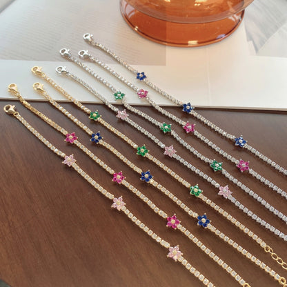 [ECHO ]Sparkling Flower Shape Tennis Bracelet