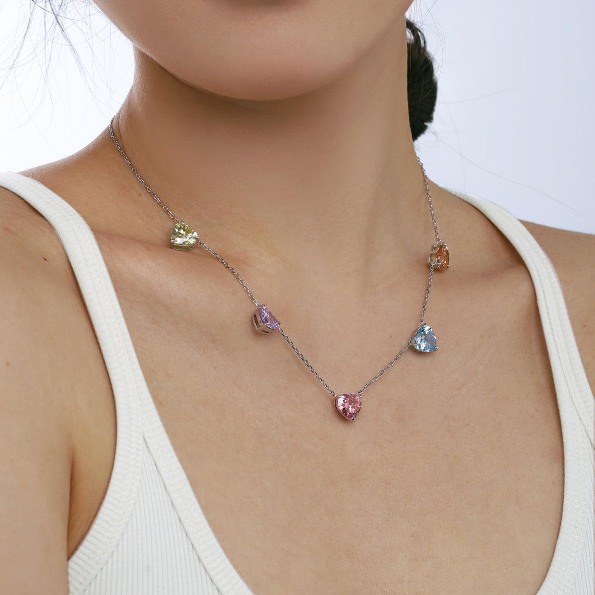 [ECHO ]Sparkling Colorful Heart Cut Necklace
