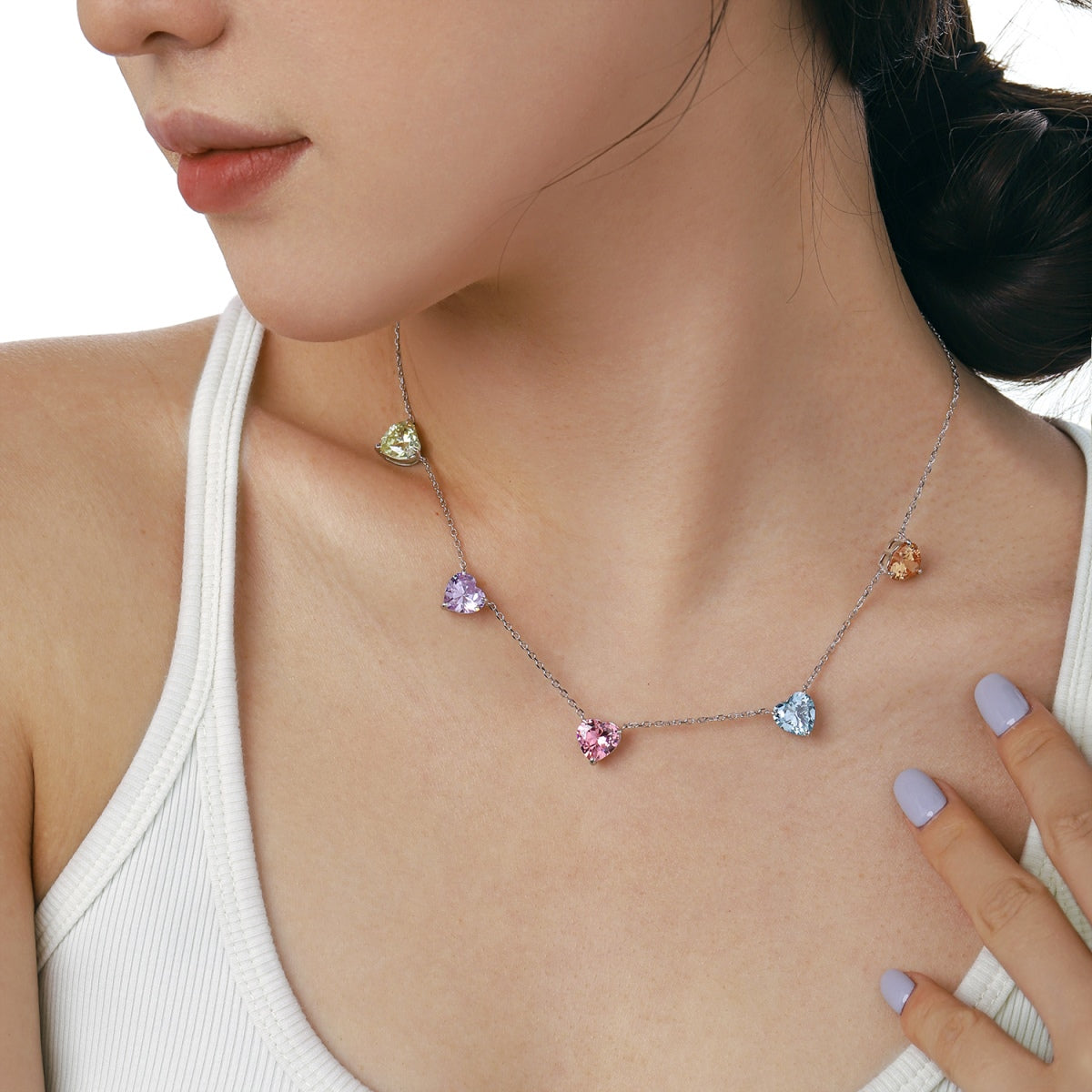 [ECHO ]Sparkling Colorful Heart Cut Necklace