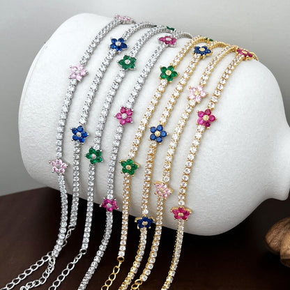 [ECHO ]Sparkling Flower Shape Tennis Bracelet