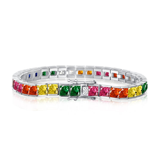 [ECHO ]Radiant Colorful Princess Cut Tennis Bracelet