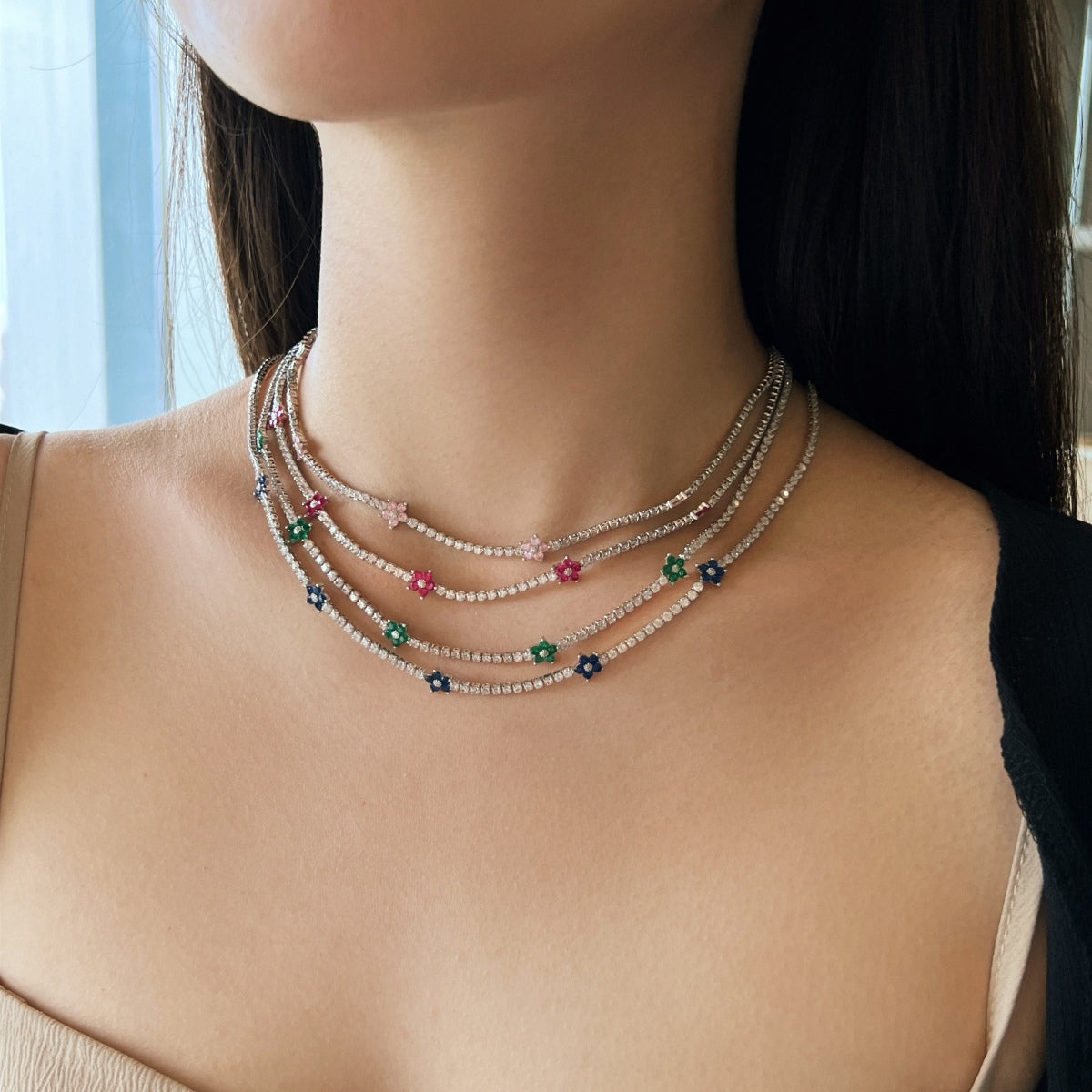 [ECHO ]Luxurious Colorful Flower Tennis Necklace