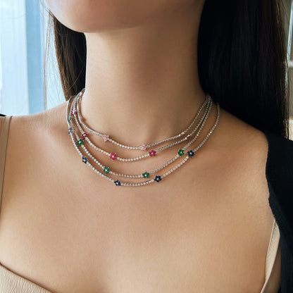 [ECHO ]Luxurious Colorful Flower Tennis Necklace