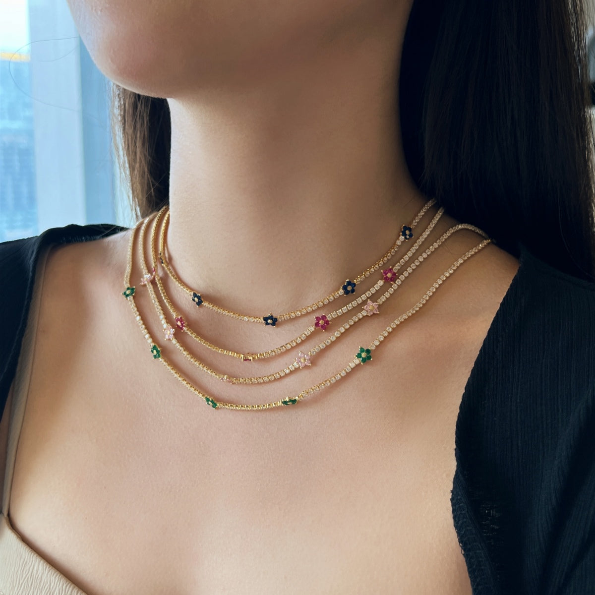 [ECHO ]Luxurious Colorful Flower Tennis Necklace