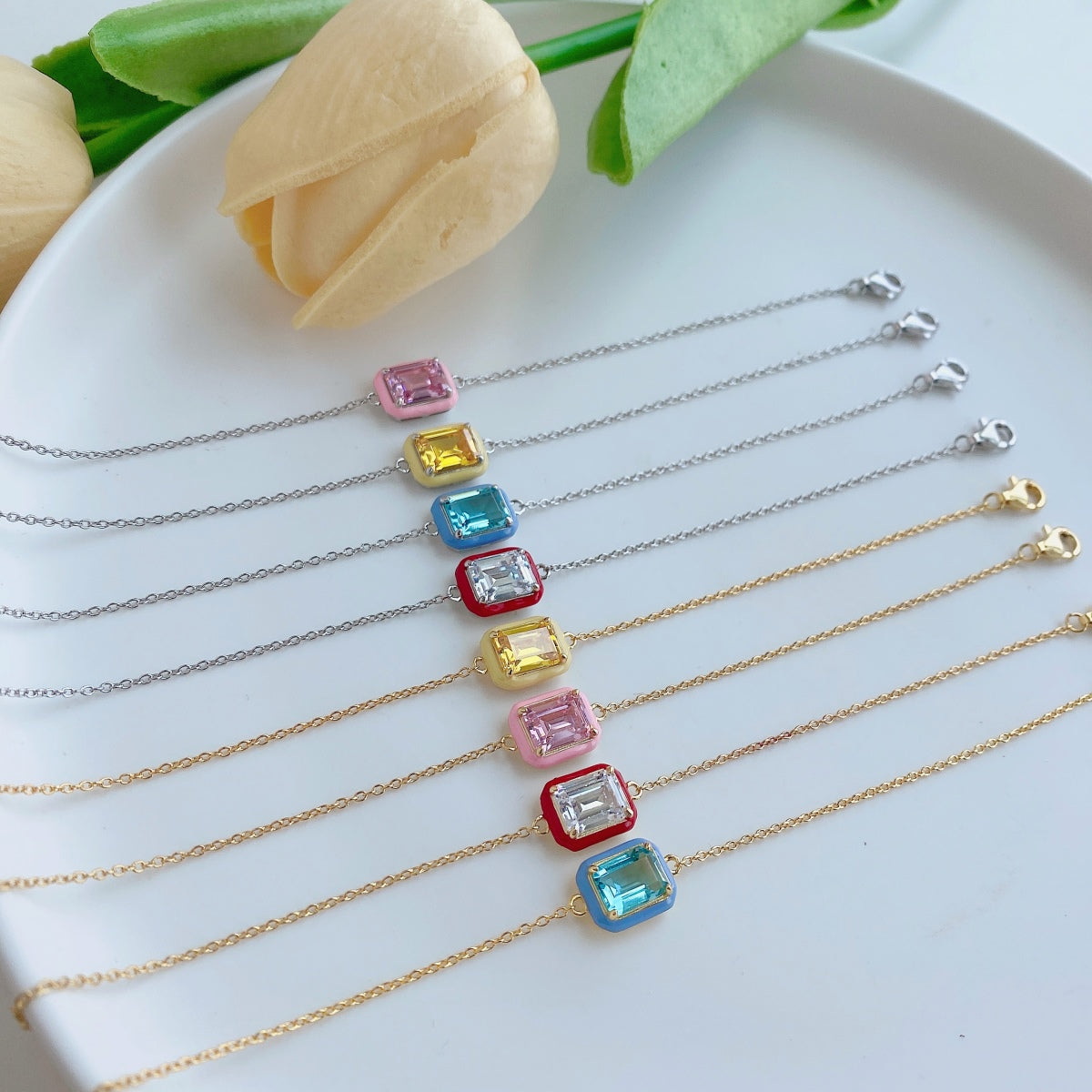 [ECHO ]2.0 Carat Sparkling Colorful Emerald Cut Daily Bracelet