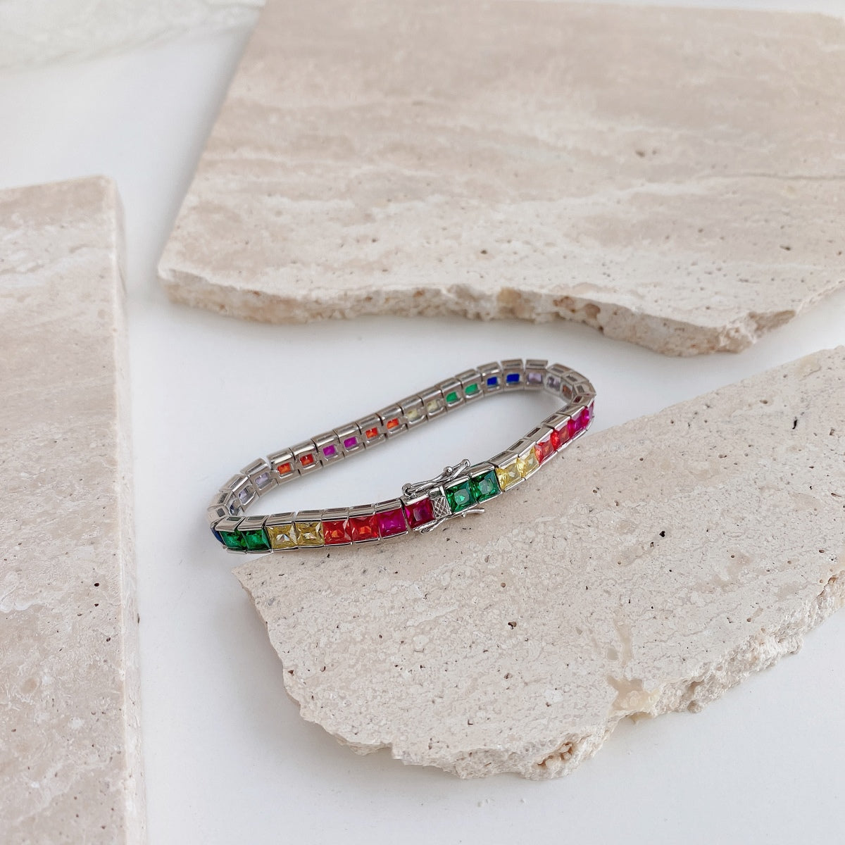 [ECHO ]Radiant Colorful Princess Cut Tennis Bracelet