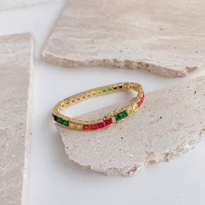 [ECHO ]Radiant Colorful Princess Cut Tennis Bracelet