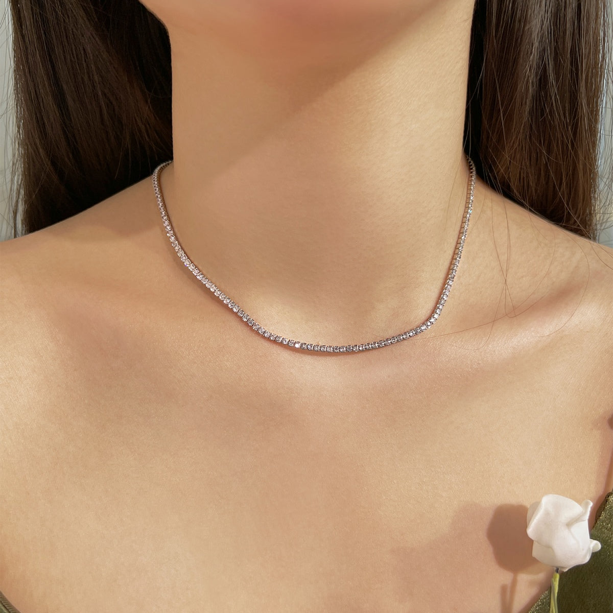 [ECHO ]Delicate Round Shape Tennis Necklace
