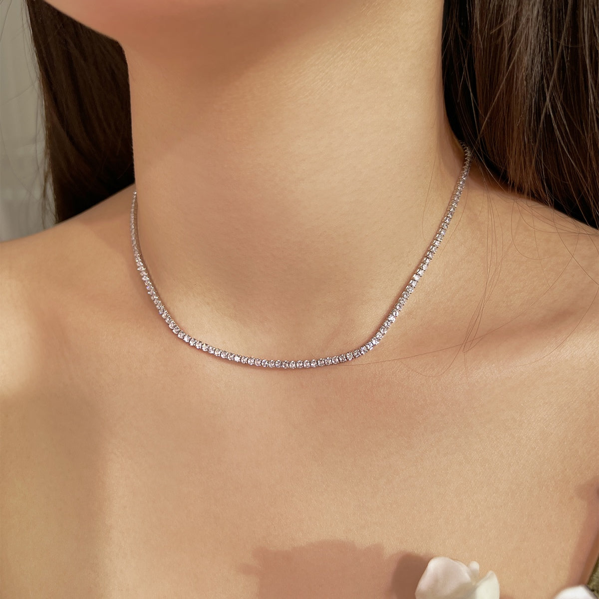 [ECHO ]Delicate Round Shape Tennis Necklace