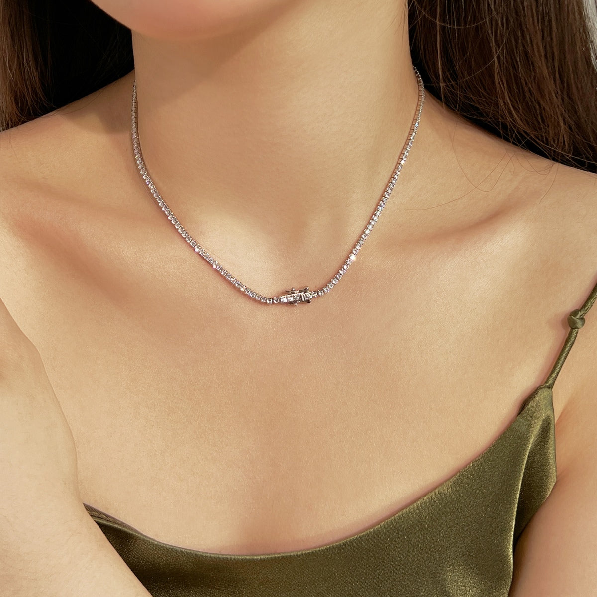 [ECHO ]Delicate Round Shape Tennis Necklace