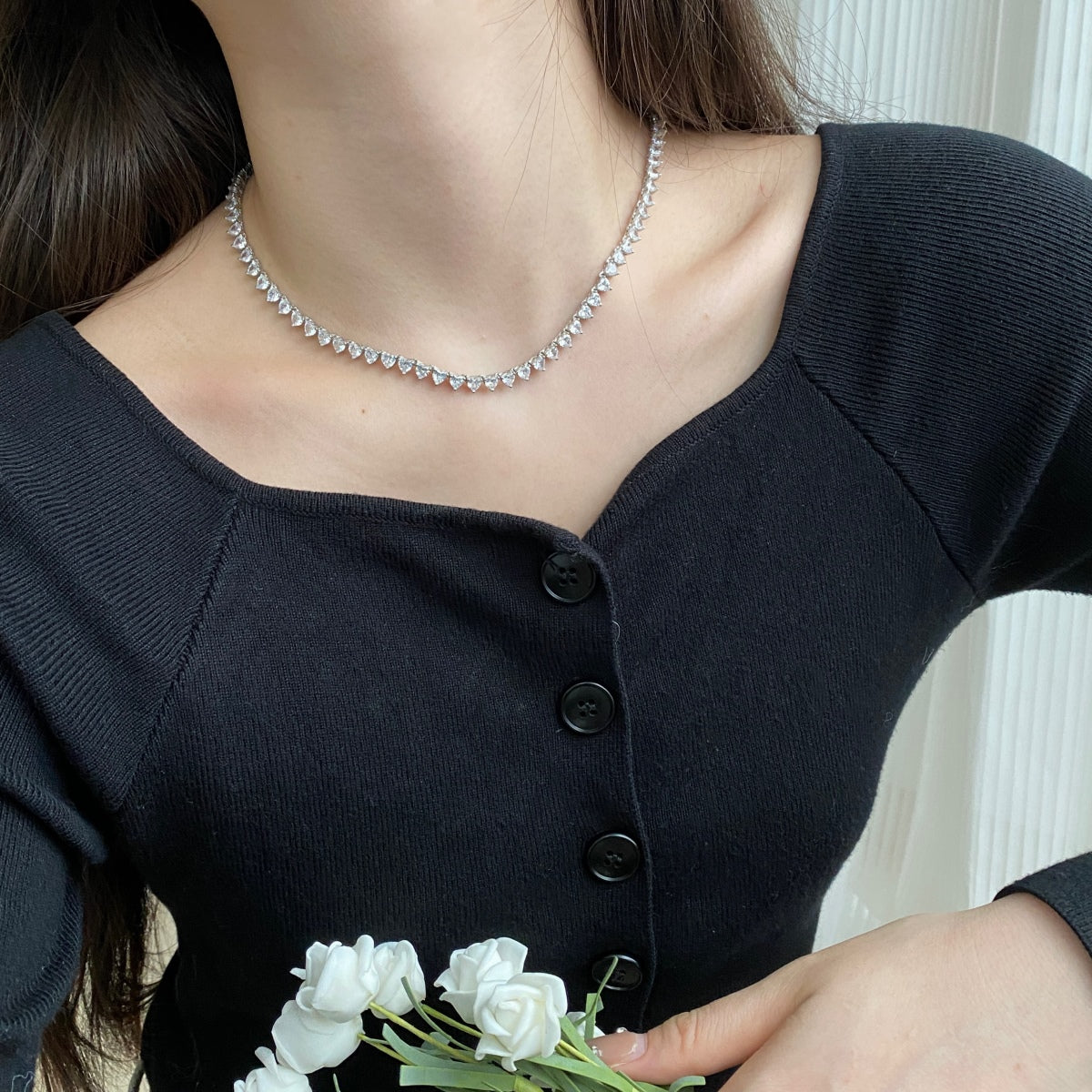 [ECHO ]Ornate Heart Cut Tennis Necklace