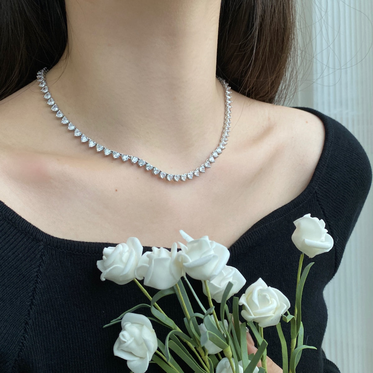 [ECHO ]Ornate Heart Cut Tennis Necklace