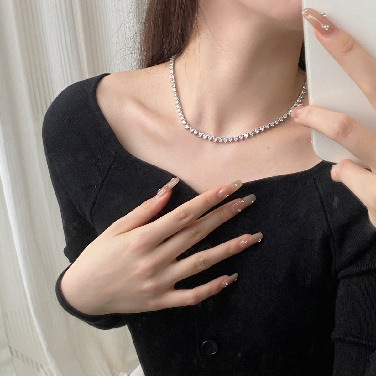 [ECHO ]Ornate Heart Cut Tennis Necklace
