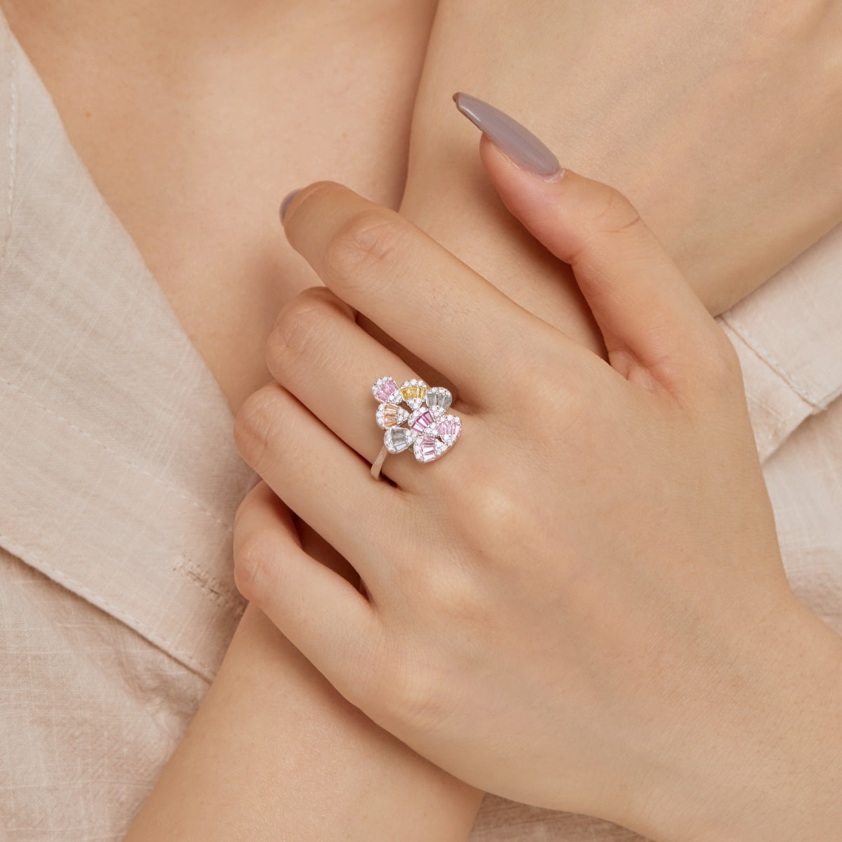 [ECHO ]Sparkling Colorful Water Drop Shape Daily Ring