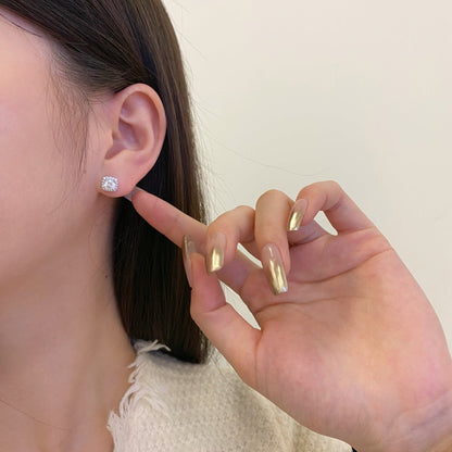 [ECHO ]Classic Round Center Stone Stud Earrings