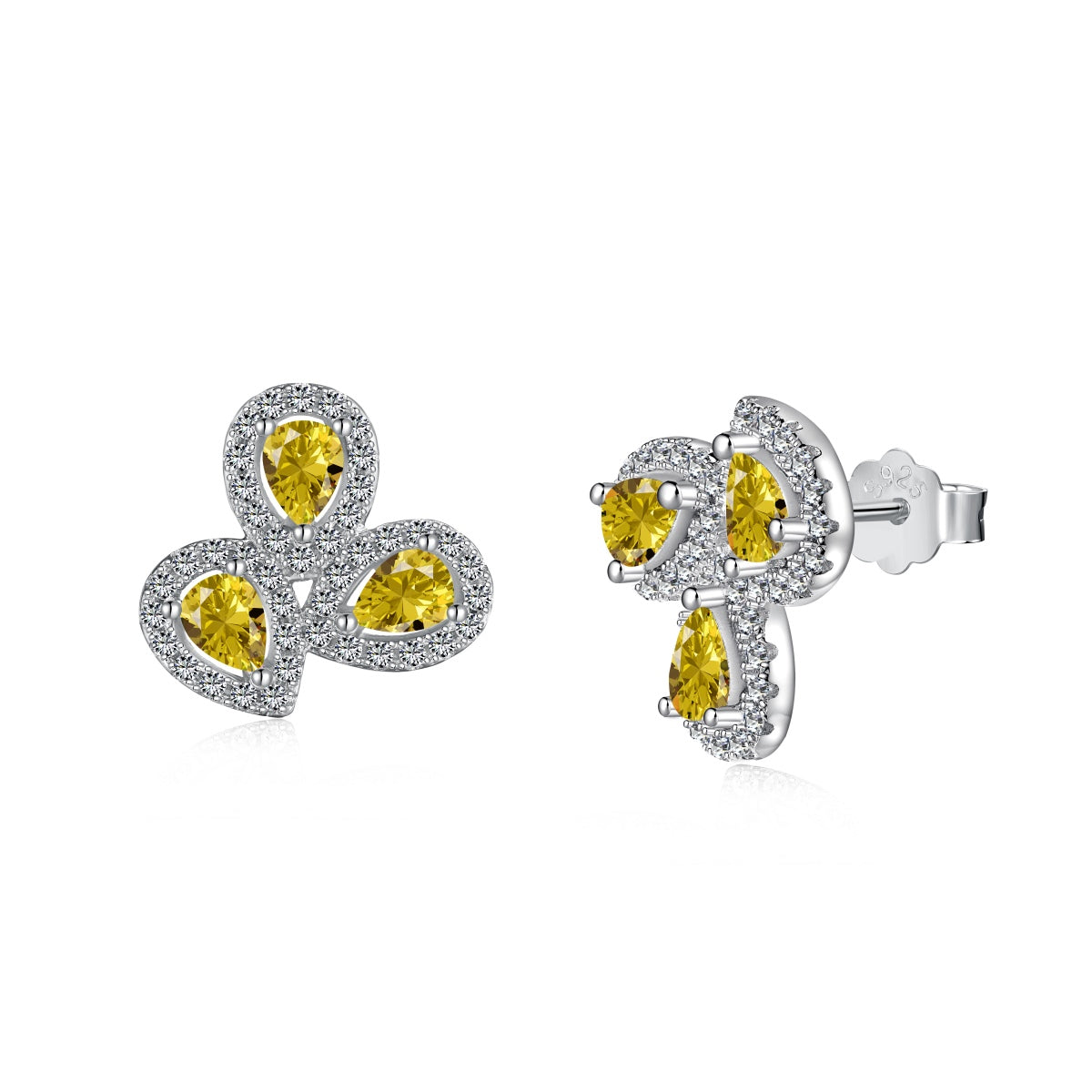 [ECHO ]Ornate Flower Shape Pear Cut Lover Earrings