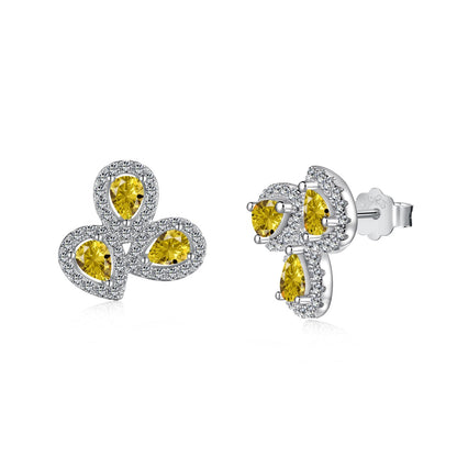 [ECHO ]Ornate Flower Shape Pear Cut Lover Earrings