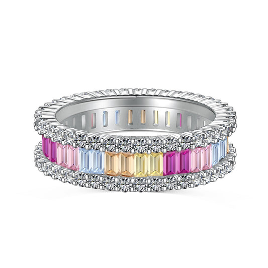 [ECHO ]Dainty Kaleidoscopic Emerald Cut Daily Ring