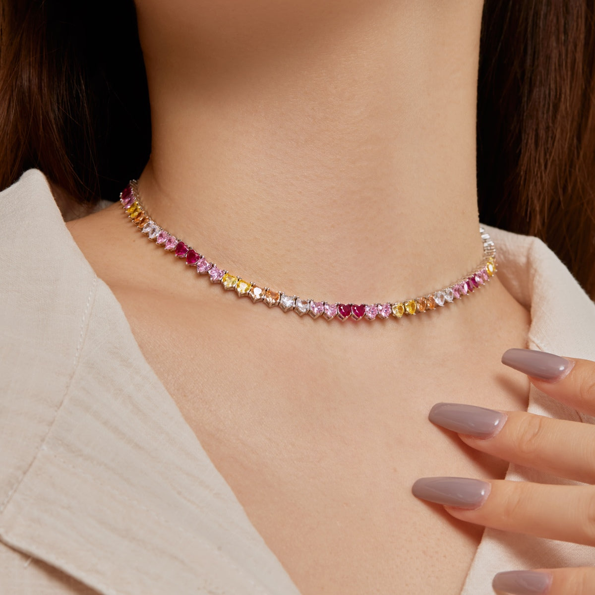 [ECHO ]Sparkling Colorful Full Heart Tennis Necklace
