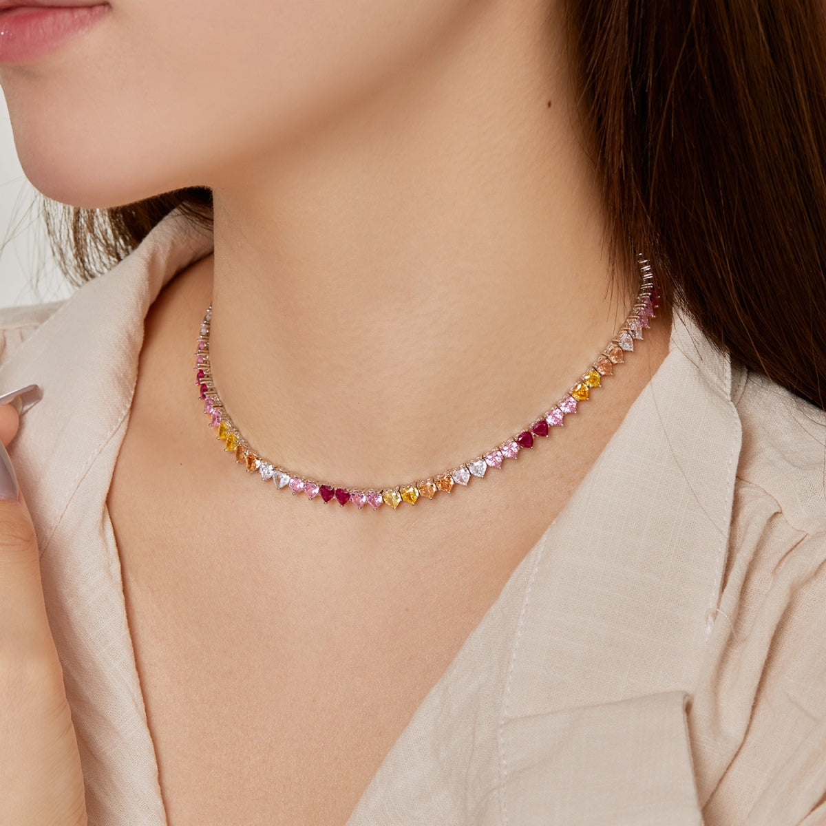 [ECHO ]Sparkling Colorful Full Heart Tennis Necklace