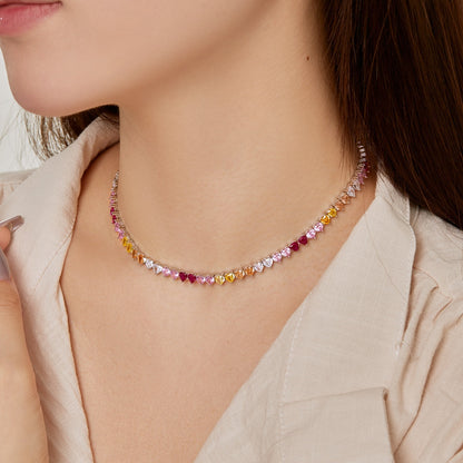 [ECHO ]Sparkling Colorful Full Heart Tennis Necklace