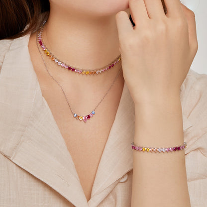 [ECHO ]Sparkling Colorful Full Heart Tennis Necklace