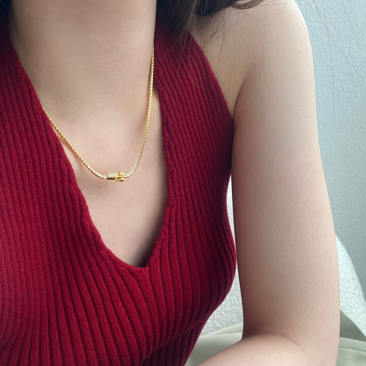 [ECHO ]Delicate Round Shape Tennis Necklace