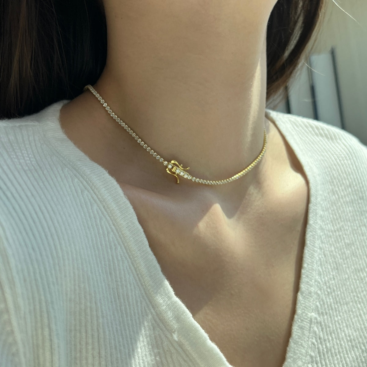 [ECHO ]Delicate Round Shape Tennis Necklace