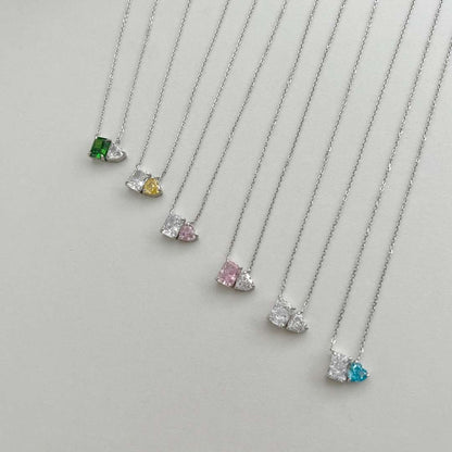 [ECHO ]Dazzling Square & Heart Shape Necklace