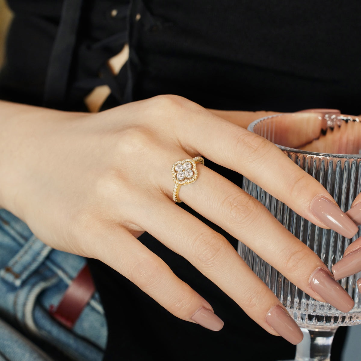[ECHO ]Four Leaf Clover Flower Design Ring