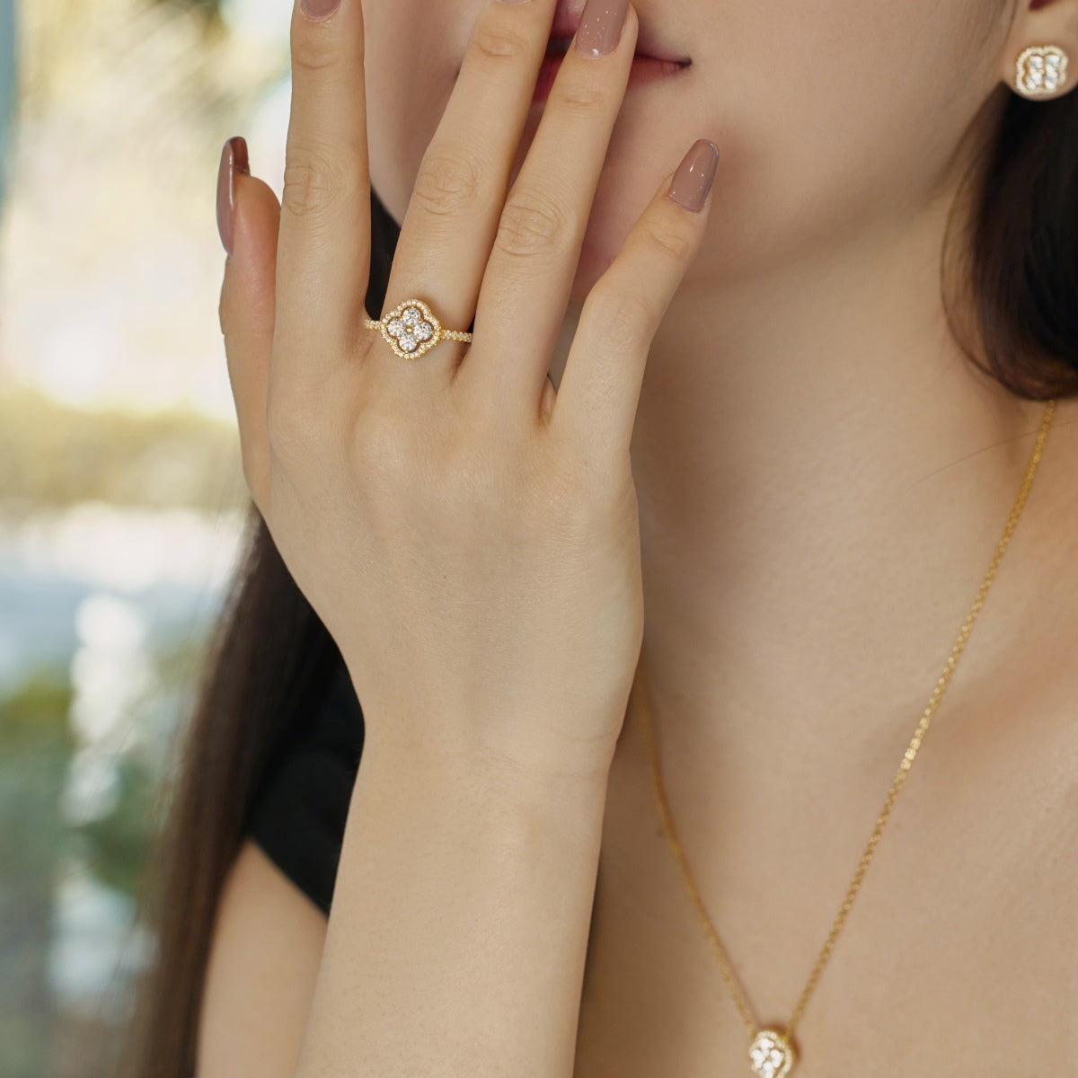 [ECHO ]Four Leaf Clover Flower Design Ring