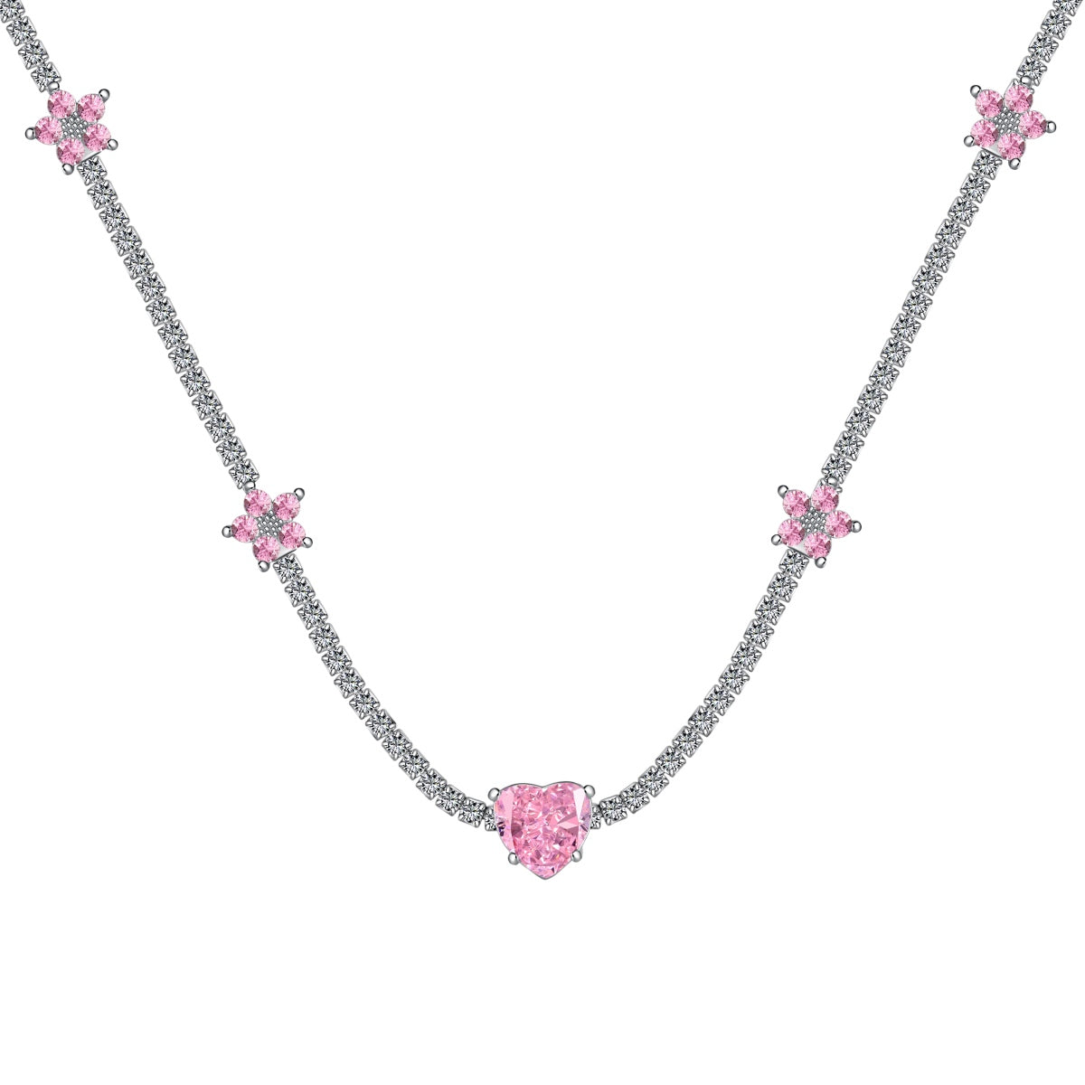 [ECHO ]Dazzling Pink Heart Flower Necklace