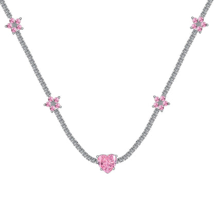 [ECHO ]Dazzling Pink Heart Flower Necklace